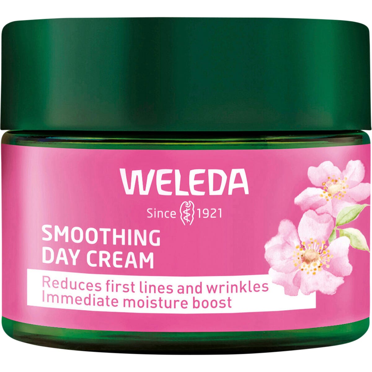 40ml tube of Weleda Smoothing Day Cream with Wild Rose and White Tea on a white background.