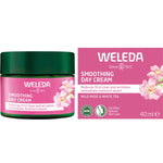 Weleda Smoothing Day Cream 40ml tube and box featuring wild rose and white tea for premature aging and fine lines.