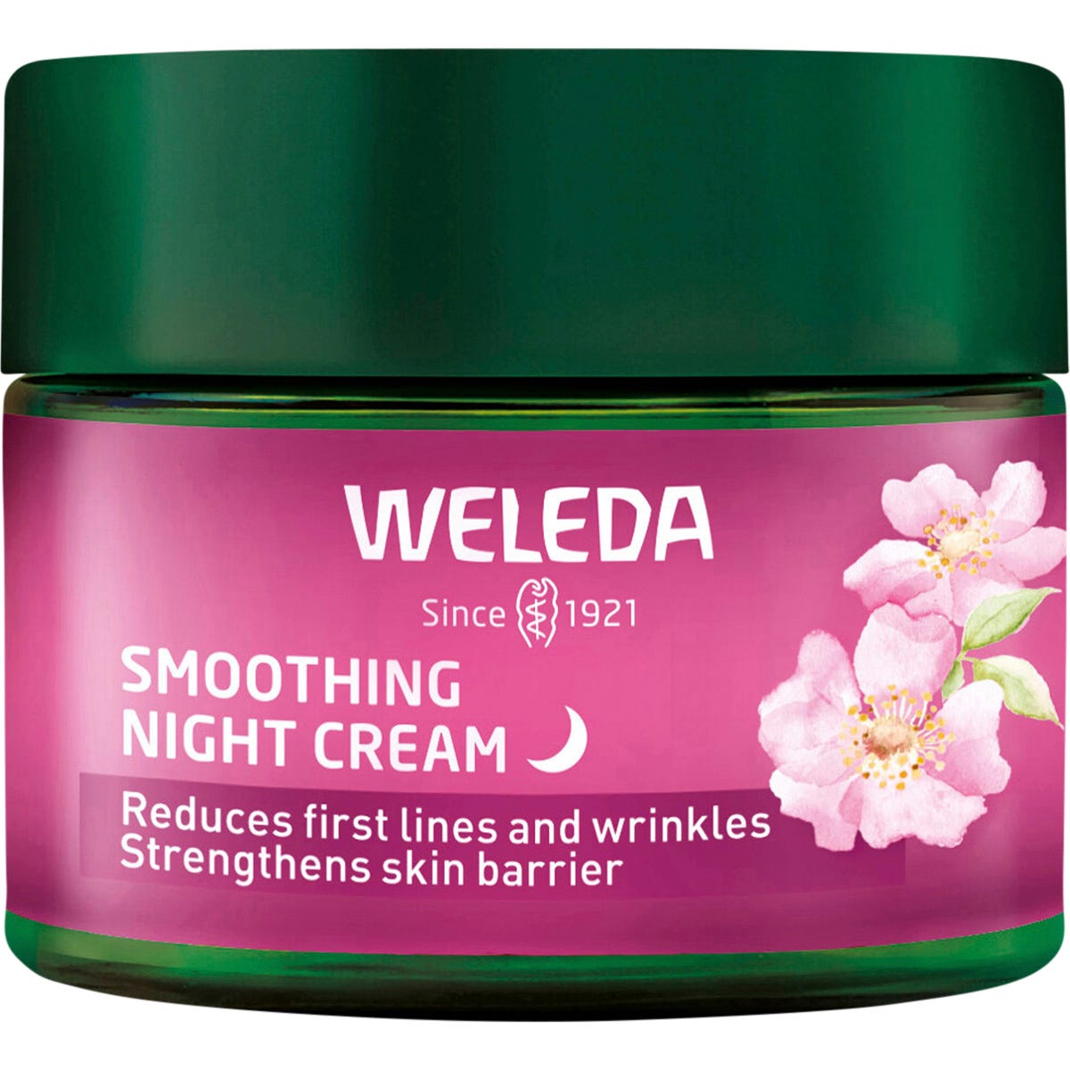 40ml tube of Weleda Smoothing Night Cream with Wild Rose and White Tea on a white background.