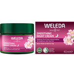 Weleda Smoothing Night Cream 40ml tube and box with Wild Rose and White Tea for skin renewal.