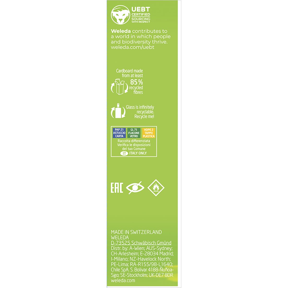 Left side of Weleda Citrus Deodorant box showing product description and usage instructions in multiple languages.