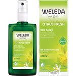 100ml glass bottle and box of Weleda Citrus Deo Spray, a natural aluminium-free deodorant with lemon and orange oils.