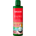 Weleda Inspire Shower Cream Pomegranate 400ml bottle with pomegranate and flower illustrations on a white background.