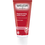 50ml tube of Weleda Regenerating Hand Cream Pomegranate on a white background.