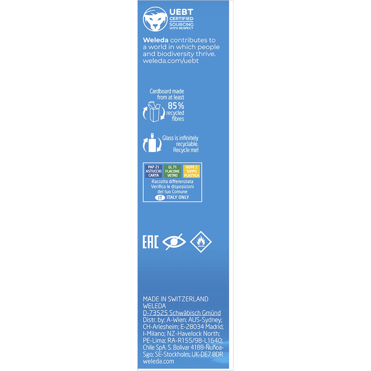 Left side of Weleda Sage Deodorant box showing product description and usage instructions on a white background.