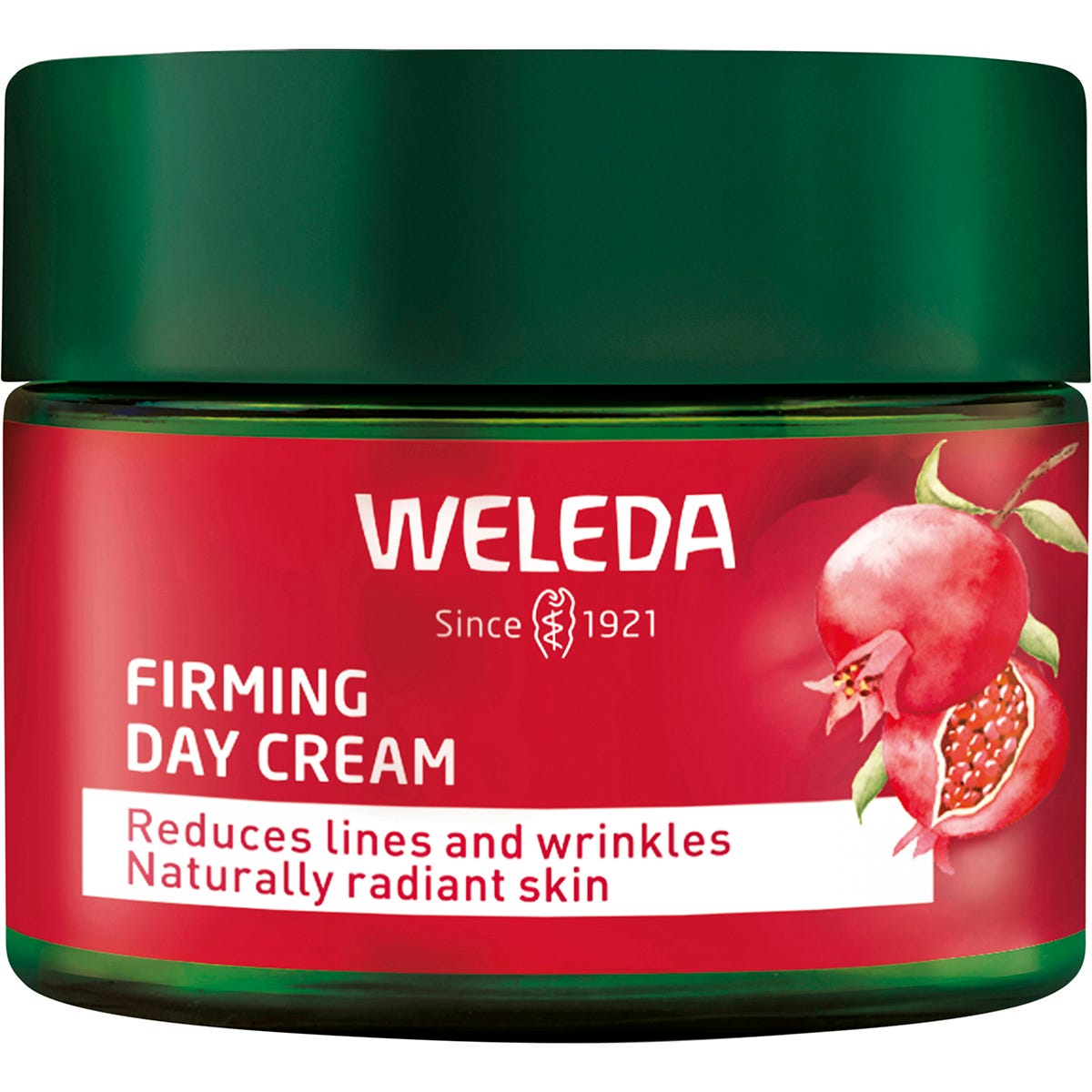 40ml tube of Weleda Firming Day Cream with pomegranate and maca peptides on a white background.