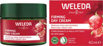 Weleda Firming Day Cream 40ml tube and box featuring pomegranate and maca peptides on a white background.