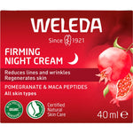 Weleda Pomegranate and Maca Peptides Firming Night Cream 40ml box with a white and orange floral design.