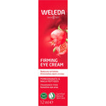 Weleda Firming Eye Cream 12ml box with pomegranate and maca peptides, organic and fragrance-free on a white background.