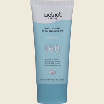 Wotnot Natural Zinc Face Sunscreen SPF 50 Untinted 50g