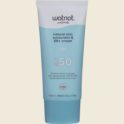 Wotnot Natural Zinc Sunscreen & BB+ Cream SPF 50 Tan 50g