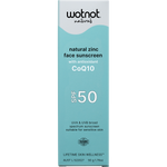 Wotnot Naturals Natural Zinc Face Sunscreen SPF 50 in a tall, narrow light blue and white box, shown against a plain white background.