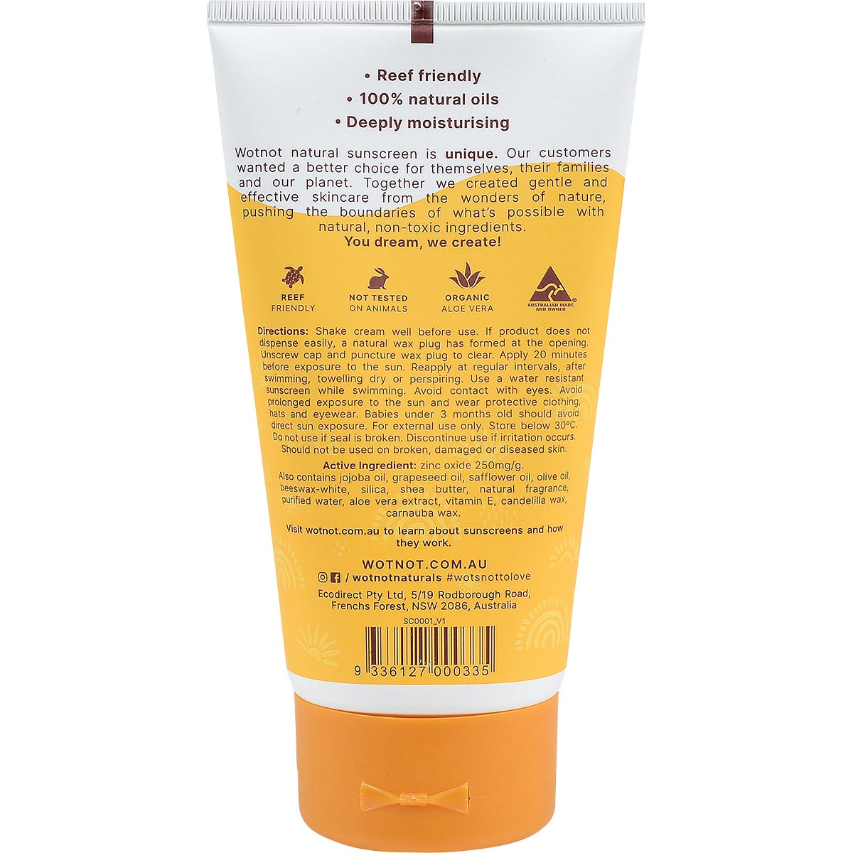 Wotnot Natural Sunscreen SPF 30 Suitable For Sensitive Skin 150g