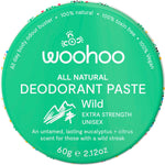 60g tin of Woohoo Body Wild Extra Strength Deodorant Paste, a 100% natural, plastic-free deodorant.