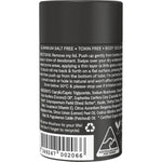 Back of a 60g Woohoo Body Tux Deodorant tube with ingredients, directions, and eco-friendly packaging details.