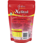 Back of Nirvana Originals Xylitol 500g pouch with nutrition facts, ingredients, and usage instructions.