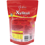 Back of Nirvana Originals Xylitol 1kg pouch with nutrition facts, ingredients, and storage information.