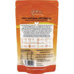 Back of Nirvana Originals 225g Erythritol pouch showing nutrition facts, ingredients, and product benefits.