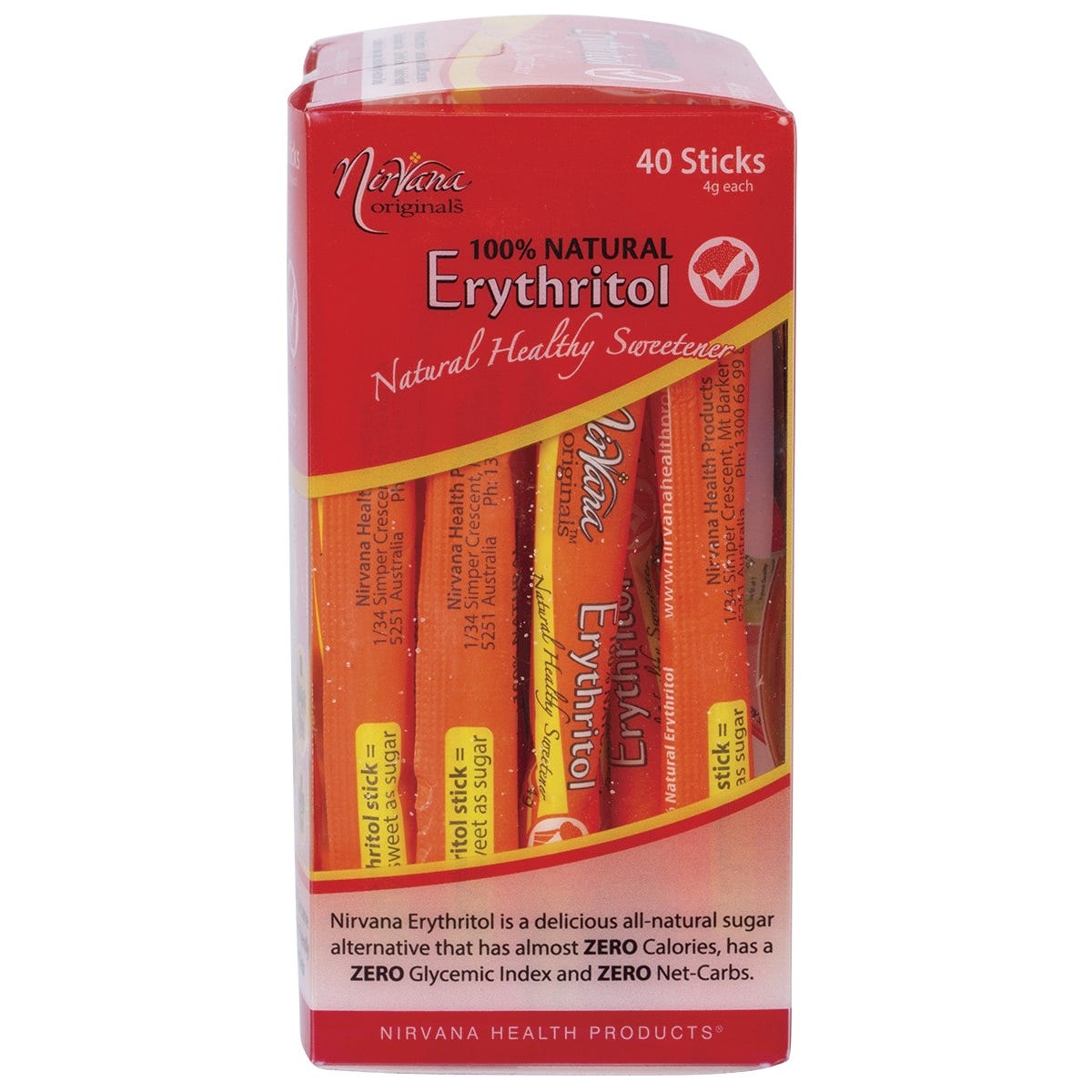 Nirvana Originals Erythritol 100% Natural Sticks 4g (Pack of 40)