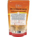 Back of Nirvana Originals 750g Erythritol bag with nutrition facts, ingredients, and storage instructions.