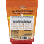 Back of Nirvana Originals Erythritol 1.5kg bag with nutrition facts, ingredients, and storage instructions.