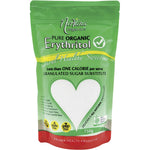 750g bag of Nirvana Organics Erythritol Pure Organic on a white background with a green and white label.