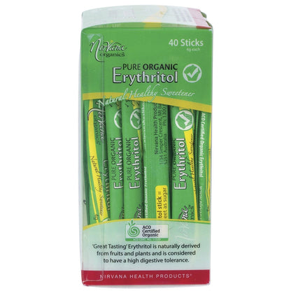 Nirvana Organics Erythritol Pure Organic Sticks 4g (Pack of 40)