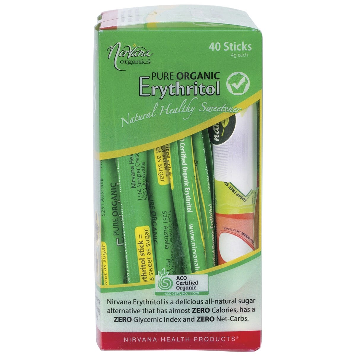 Nirvana Organics Erythritol Pure Organic Sticks 4g (Pack of 40)