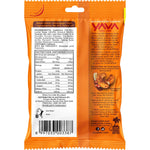 Back of a YAVA Chili Lime Cashews 35g bag showing nutrition facts, ingredients, and allergen information.
