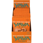 Display box of Yava Wild-Harvested Sea Salt Cashews 35g packs on a white background.
