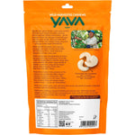 Back of YAVA 275g Raw Cashews bag with ingredients, nutritional facts, and storage instructions.