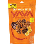 125g bag of YAVA Chocolate Banana Granola Bites featuring bite-sized clusters of oats, cashews, and red rice.