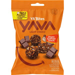 A 35g bag of YAVA YA'Bites Light Choco Granola Snack featuring chocolate granola clusters on a blue and white background.