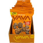 Retail display box of YAVA Light Choco Granola Bites with individual 35g packs on a white background.
