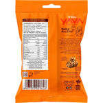 Back of YAVA Tropical Fruits Granola Snack pack with nutrition facts, ingredients list, and 8x35g pack information.