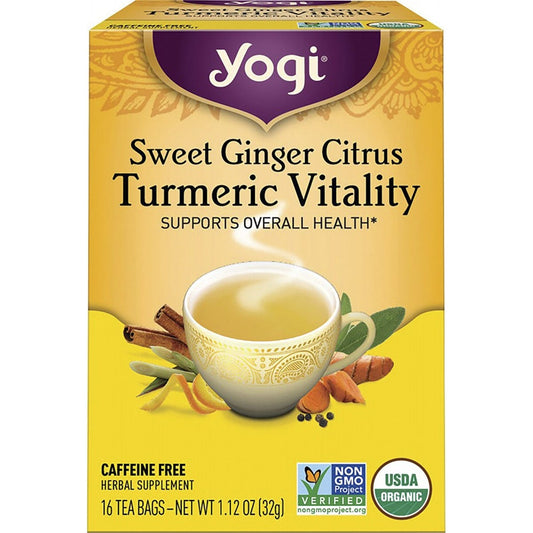 Yogi Tea Herbal Tea Bags Sweet Ginger Citrus Turmeric Vitality 16 Pack
