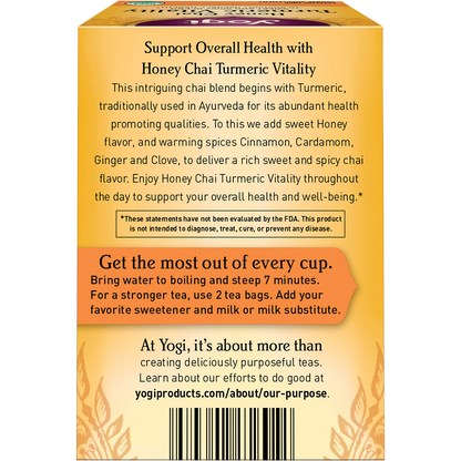 Yogi Tea Herbal Tea Bags Honey Chai Turmeric Vitality 16 Pack
