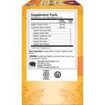 Right side of a Yogi Honey Chai Turmeric Vitality tea box featuring product benefits and a "Caffeine Free" label.