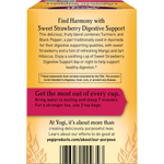 Back of Yogi Sweet Strawberry Digestive Support tea box with nutrition facts, ingredients, and brewing instructions.