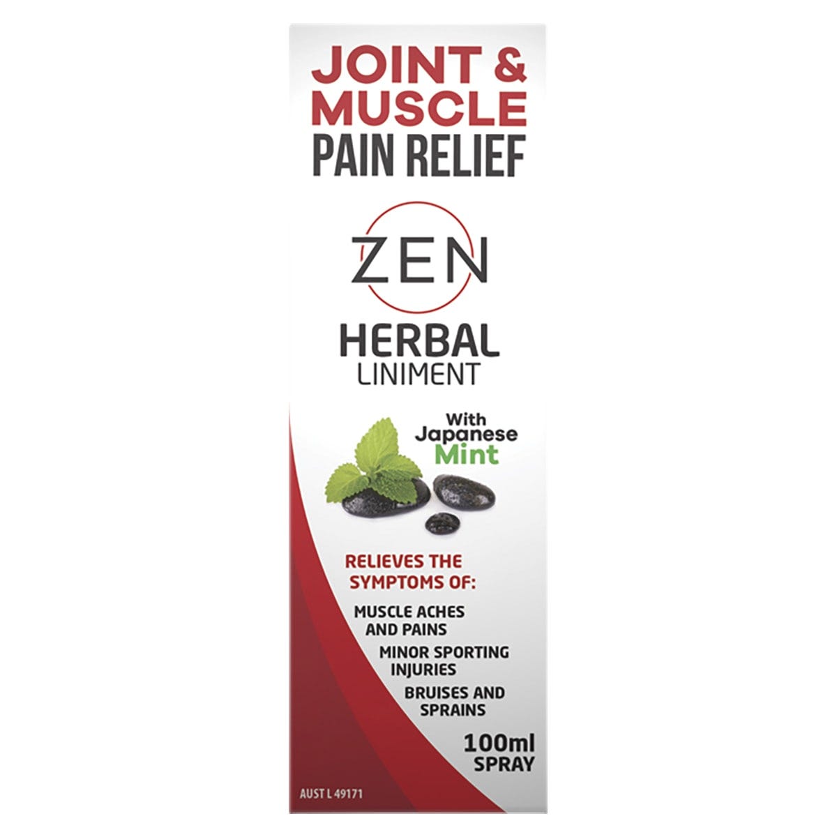 100ml bottle of Martin and Pleasance Zen Herbal Liniment Spray for muscle and joint pain relief.