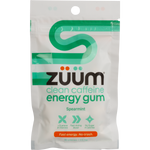 Zuum Energy Gum Spearmint 10 pieces pack with a green wave design and active ingredients on a white background.