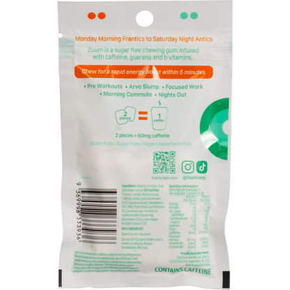 Zuum Energy Gum Spearmint 10 Pieces (Pack of 16)