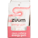 Zuum Watermelon Energy Gum display box with multiple 10-piece packs on a white background.