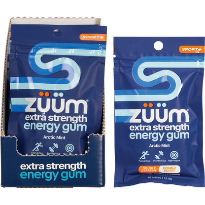 Zuum Energy Gum Extra Strength Sport Arctic Mint Hasta 10 Pieces (Pack of 16)