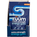 Zuum Arctic Mint Energy Gum display box with multiple 10-piece packs on a white background.