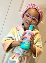Bottle of Giovanni Eco Chic Kids Body Wash with a pump dispenser and images of watermelon and strawberries.