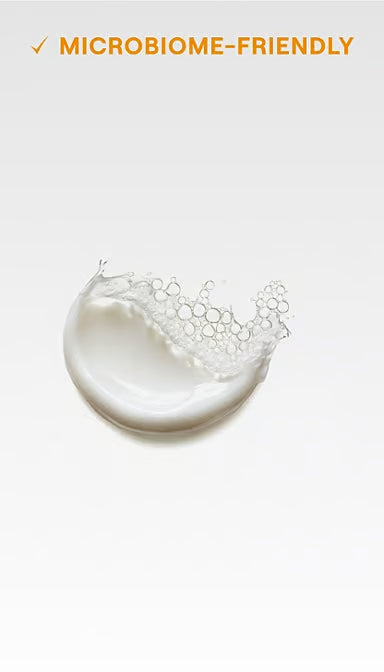 Graphic showing a microbiome-friendly seal for Weleda Baby Calendula Shampoo and Body Wash.