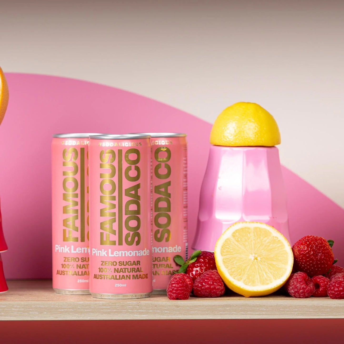 Famous Zero Sugar Soda Pink Lemonade 250ml (Pack of 4)