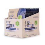 Evolution Botanicals EVO+ Creamy Vanilla protein sachet with functional mushrooms on a white background.