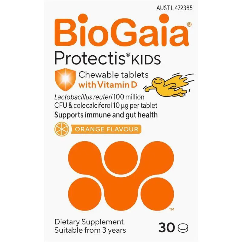 Biogaia Protectis Kids + Vit D Orange Flavour 30 Chewable Tablets